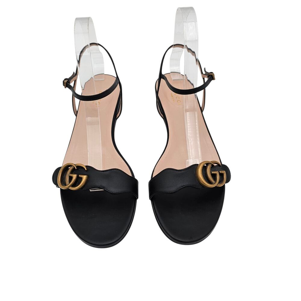 Gucci GG Marmont Flat Sandal Black Leather Ankle Strap Size 40.5 US 10.5 - Picture 3 of 13